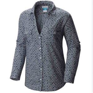 Columbia PFG Women’s Navy and White Nautical Pattern Sun Drifter Shirt Size L